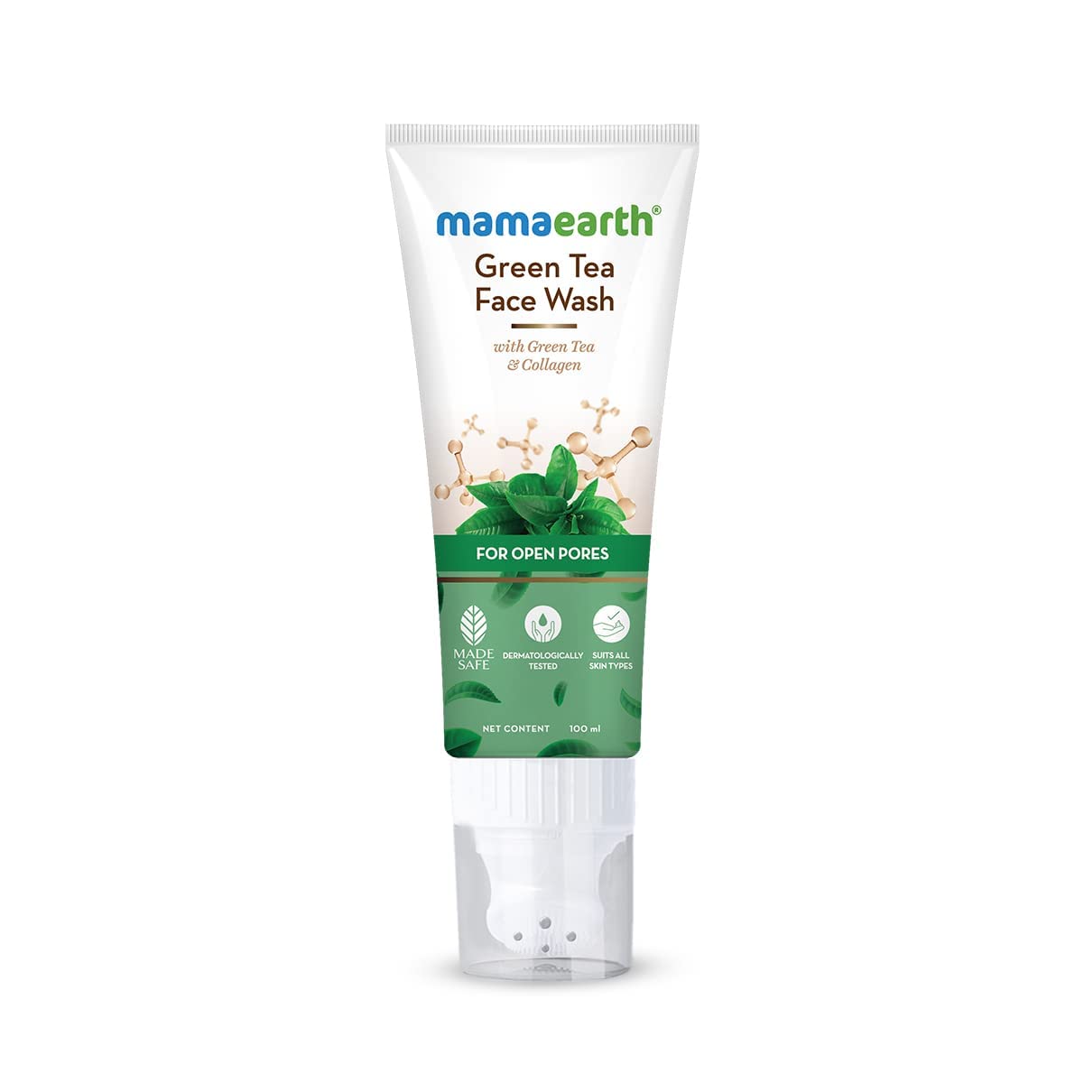 MamaEarth Green Tea Face Wash with Green Tea & Collagen for Open Pores - 100ml | Deep Cleansing, Oil Control & Pore Minimizing | Perfect for Daily Skincare Routine & Acne-Prone Skin