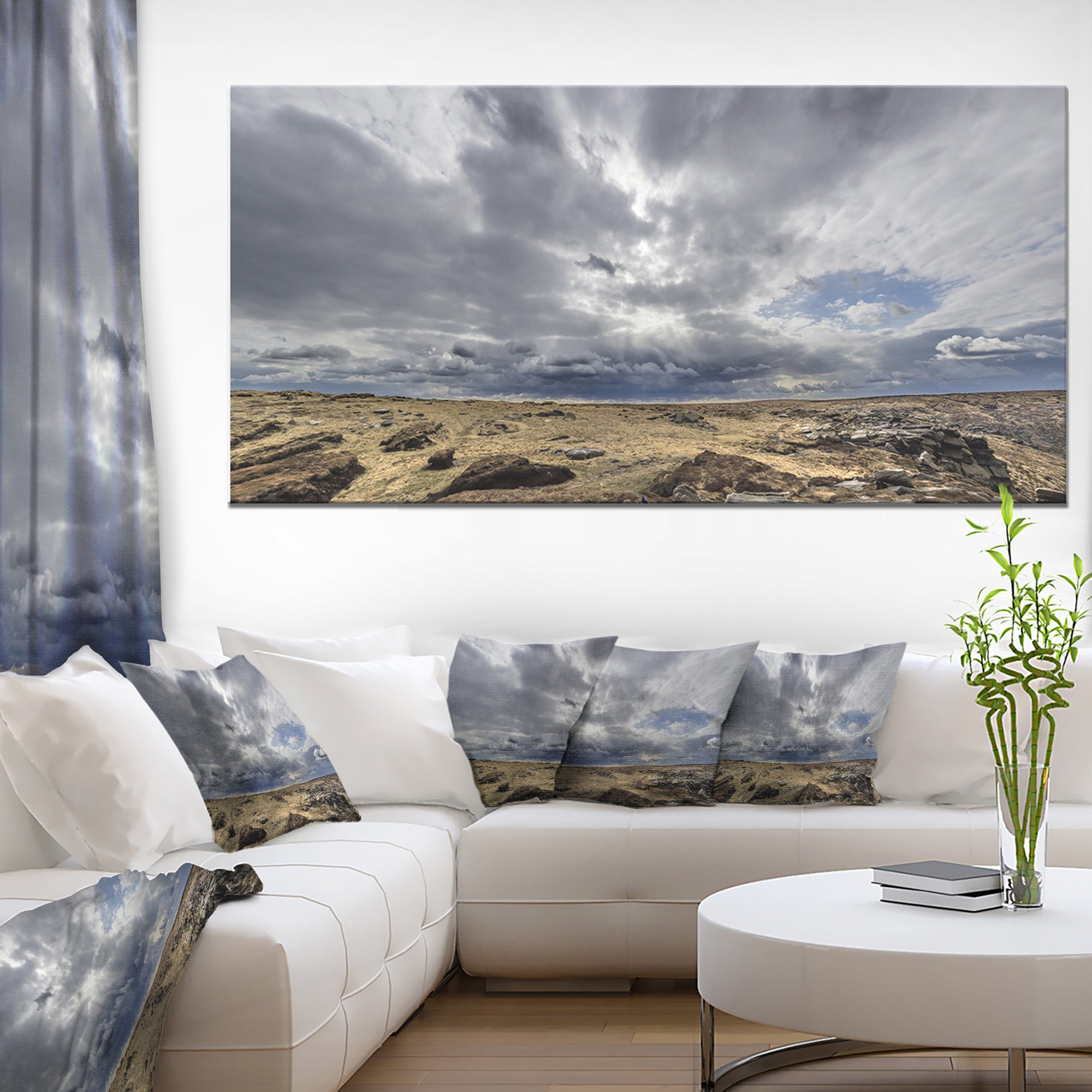 Designart PT11688-60-28 Dark Clouds Landscape Canvas Art - 28x60 Inches Sky & Stones Wall Decor - Premium Stretched Ready to Hang - Perfect for Living Room, Bedroom & Office