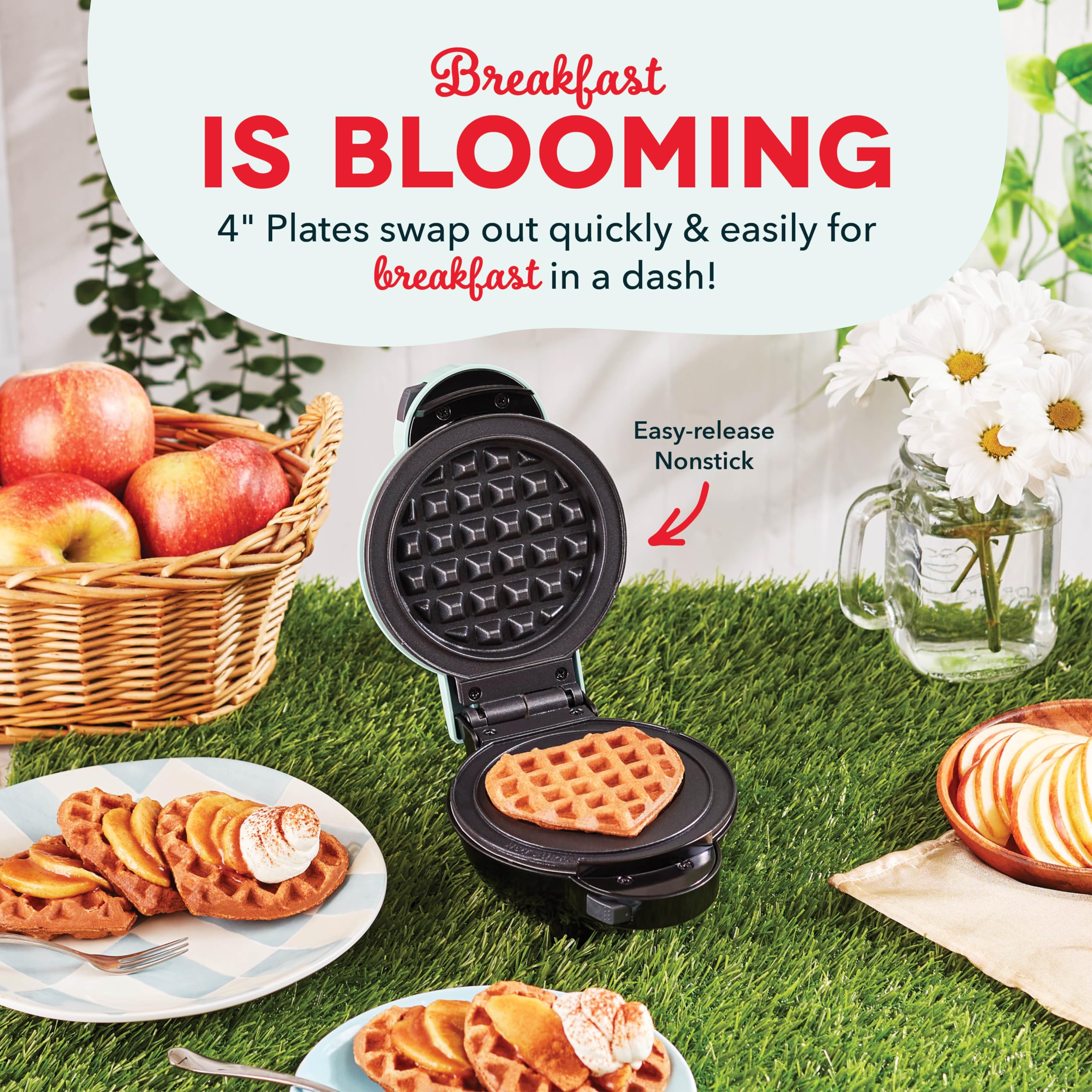 DASH Multimaker Mini Waffle Maker System - 4-in-1 Nonstick Waffle Iron & Griddle with 6 Removable 4