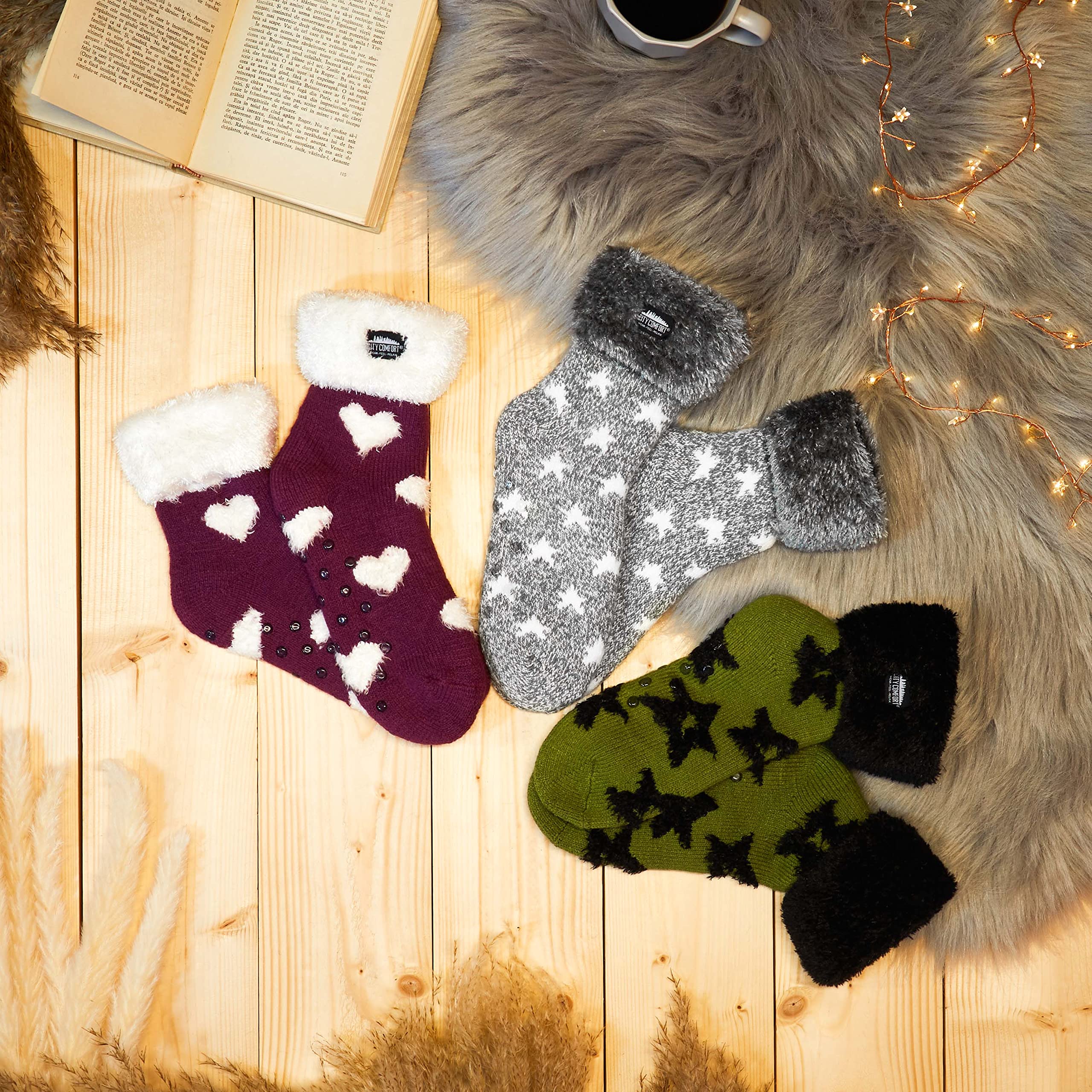 **Cozy Fleece Non-Slip Slipper Socks for Women & Teens - Warm Fluffy House Socks, One Size Fits Most - Perfect for Lounging, Relaxing & Gifts**    *(Use Cases: Ideal for cozy nights at home, relaxing by the fireplace, or as a thoughtful gift for birthdays and holidays.)*