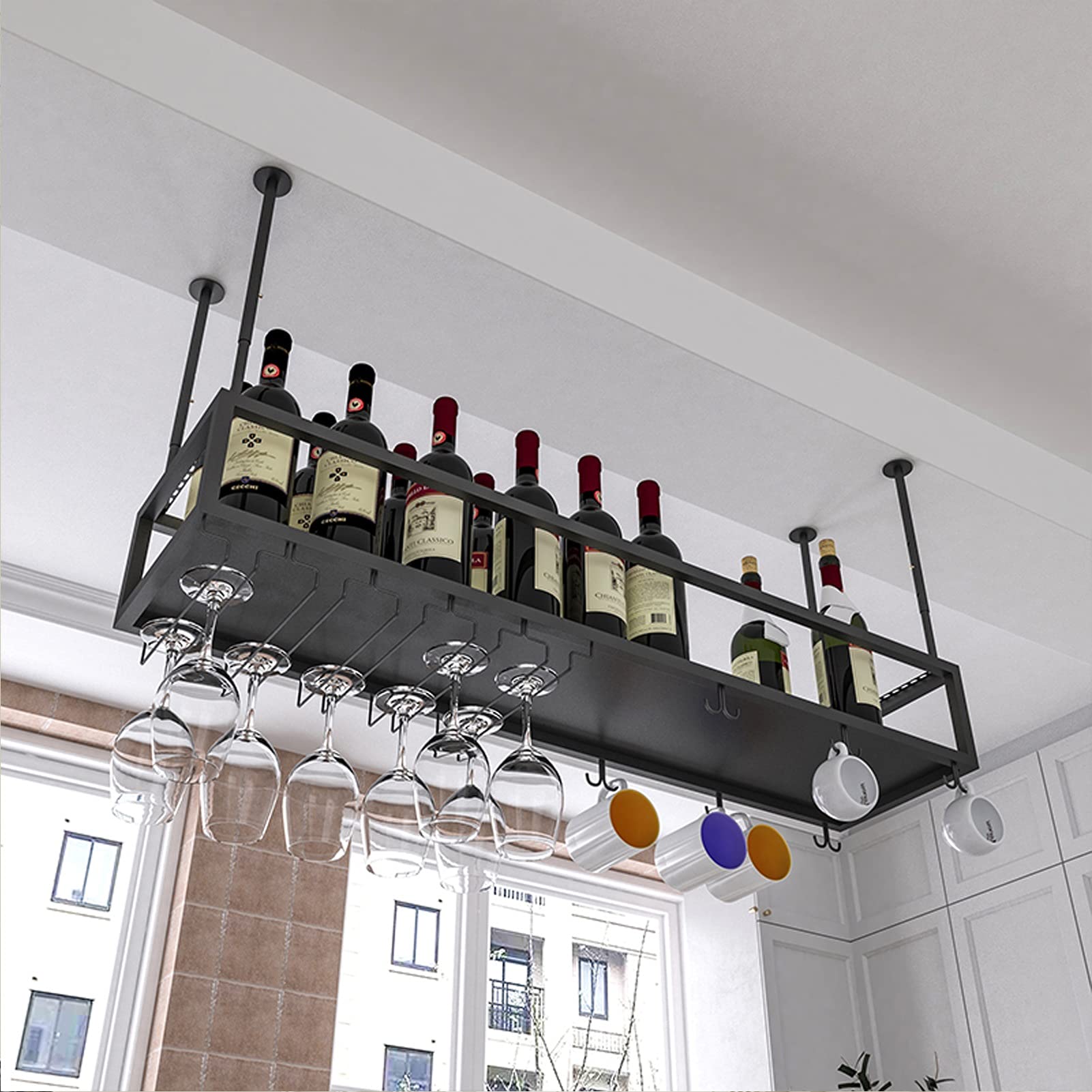 Adjustable Ceiling Wine Rack - Hanging Metal Wine Glass Holder & Stemware Storage Shelf for Bars, Restaurants, Kitchens (60/80/100/120cm) - Perfect for Home Wine Cellars, Dining Rooms & Commercial Spaces