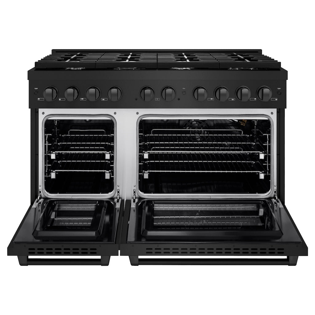 ZLINE 48-Inch 6.7 cu. ft. Black Stainless Steel Double Oven Gas Range with 8-Burner Cooktop (SGRB 48) - Perfect for Large Kitchens, Holiday Cooking & Entertaining