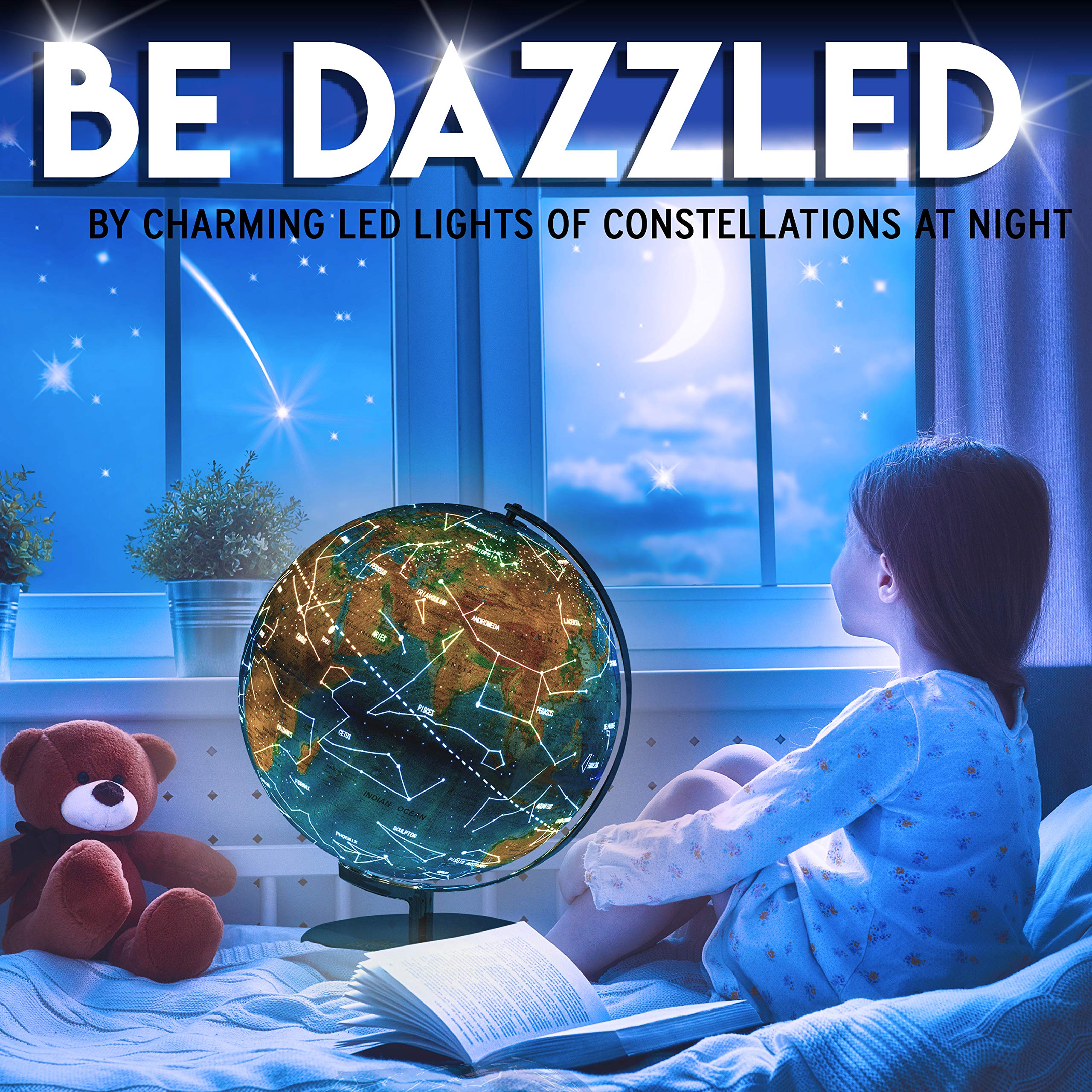 Interactive Illuminated World Globe for Adults & Kids - 13 Inch Large Educational Globe with Stand, Constellations & Compass - Perfect for Geography Learning, Home Decor & Night Light - Great Gift for Students & Travel Enthusiasts