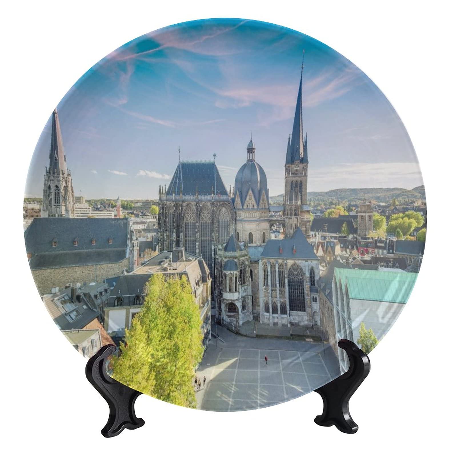 Aachen Germany Cityscape Ceramic Decorative Plate - 8 Inch Porcelain Dish for Kitchen Art, Wall Display, Home Decor & Gift Idea