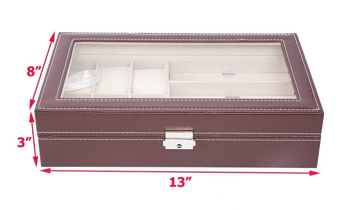 AUTOARK Genuine Leather 6-Slot Watch Box & 3-Piece Eyeglass Storage Organizer - Premium Sunglasses Display Case for Men & Women, Brown (AW-020) | Perfect for Home, Office & Travel Accessory Organization
