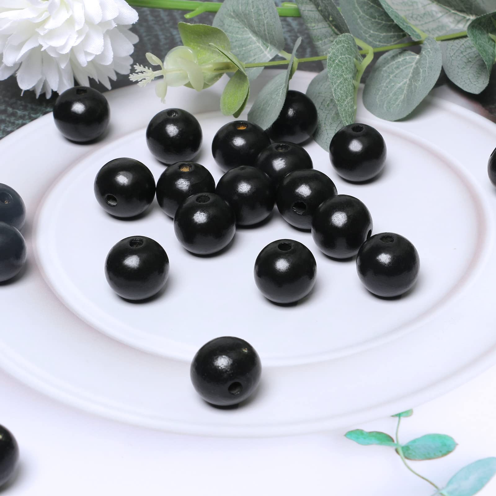 20mm Black Wooden Beads - Smooth Painted Spacer Beads for DIY Jewelry Making (100pcs, 4mm Hole) - Perfect for Necklaces, Bracelets & Craft Projects