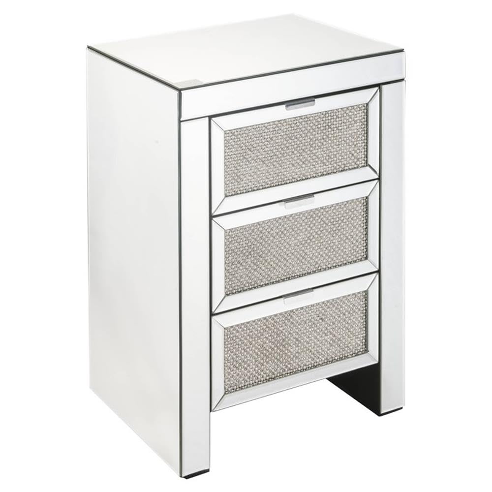 Acme Noralie Glass Nightstand with 3 Drawers - Mirrored Finish & Faux Diamond Accents for Bedroom Decor | Modern Bedside Table with Storage