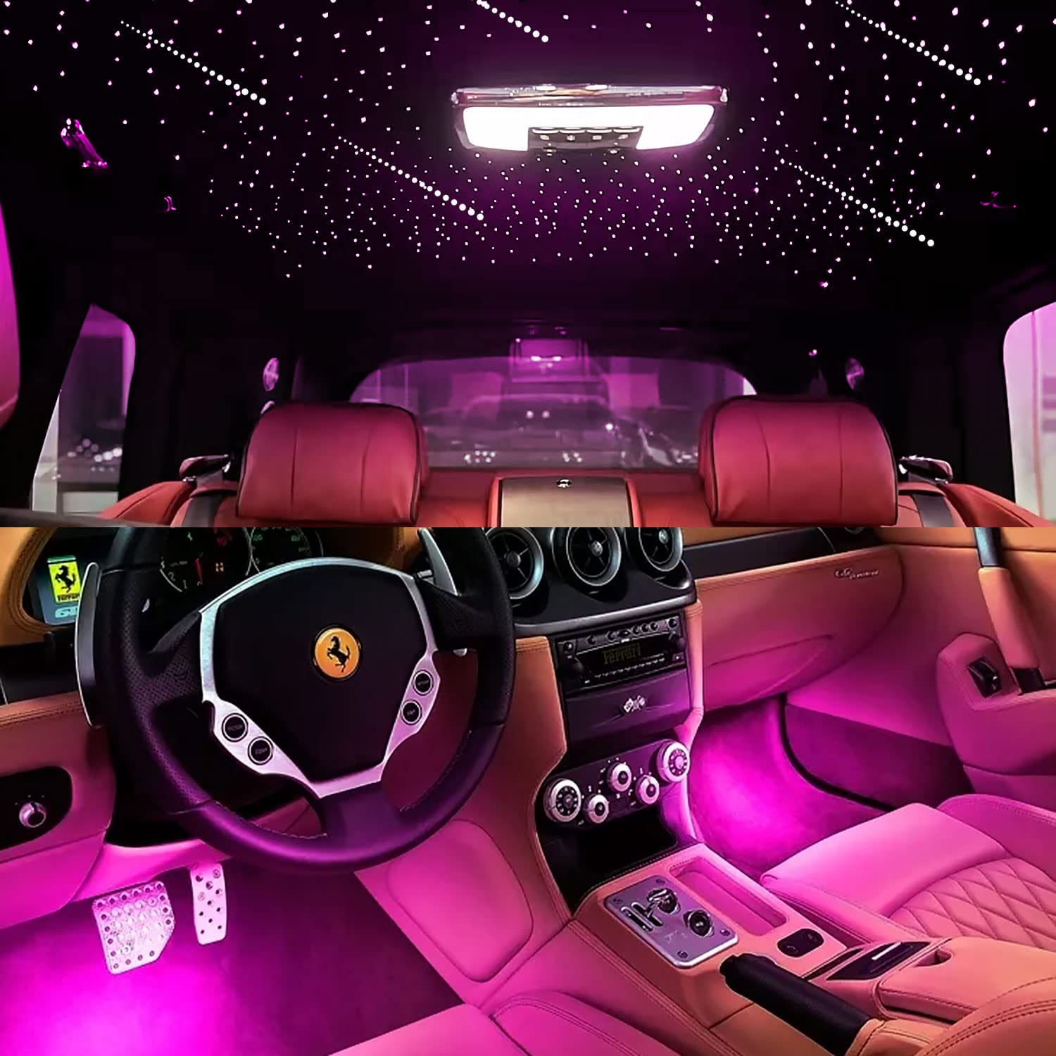 AKEPO 3-in-1 Fiber Optic Lights Kit with APP Control - 6W RGBW Star Ceiling Light & Car Under Dash LED - Meteor Effect & Music Sync - 295pcs Mixed Diameter Fibers (9.8ft) - Perfect for Bedroom, Car Interior, and Party Decorations