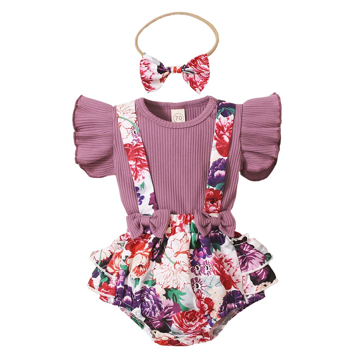 Adorable Newborn Baby Girl Summer Outfit Set - Ribbed Ruffle Top & Overalls Shorts | Perfect for Photoshoots, Playdates & Special Occasions