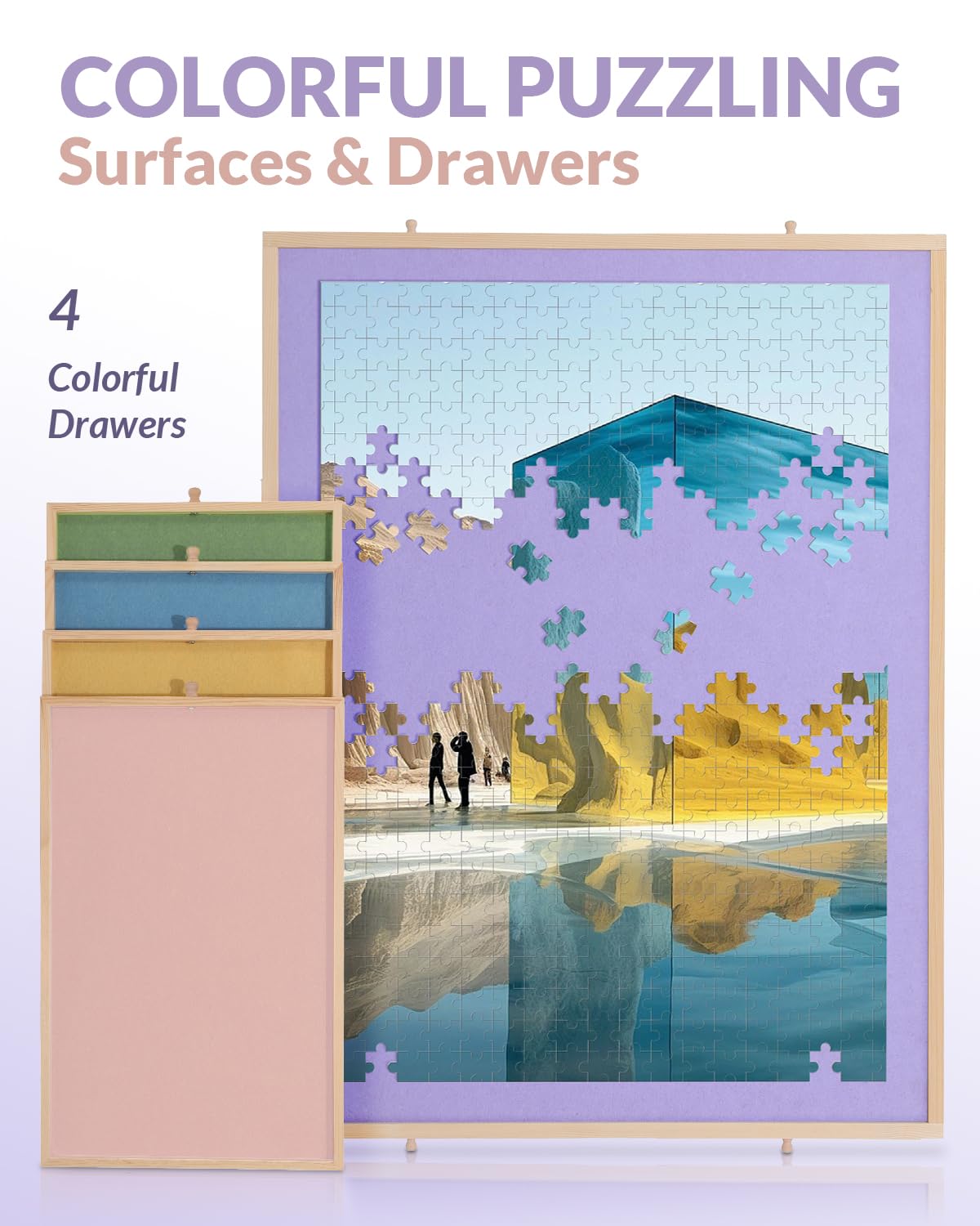 Portable Puzzle Table with Drawers - Adjustable Height Jigsaw Puzzle Board for Adults - 3-Tilting Angles, 1000-1500 Piece Capacity - Perfect for Family Game Night, Birthday Gifts for Women & Mom