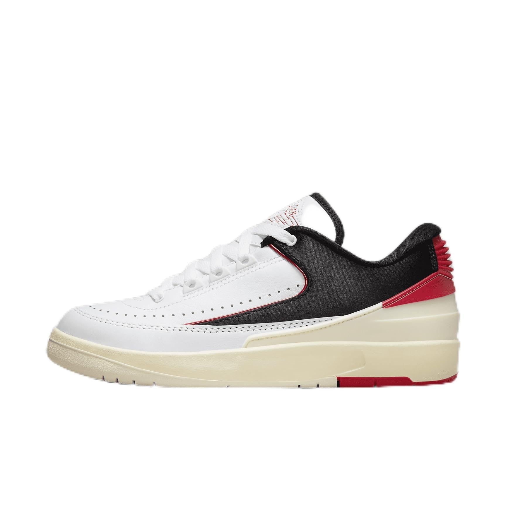 Nike Air Jordan 2 Low Black Satin Women's Basketball Shoes - White/Black/Coconut Milk/University Red (FD4849-106) Size 7.5 - Perfect for Casual Wear, Street Fashion & Sneaker Collection