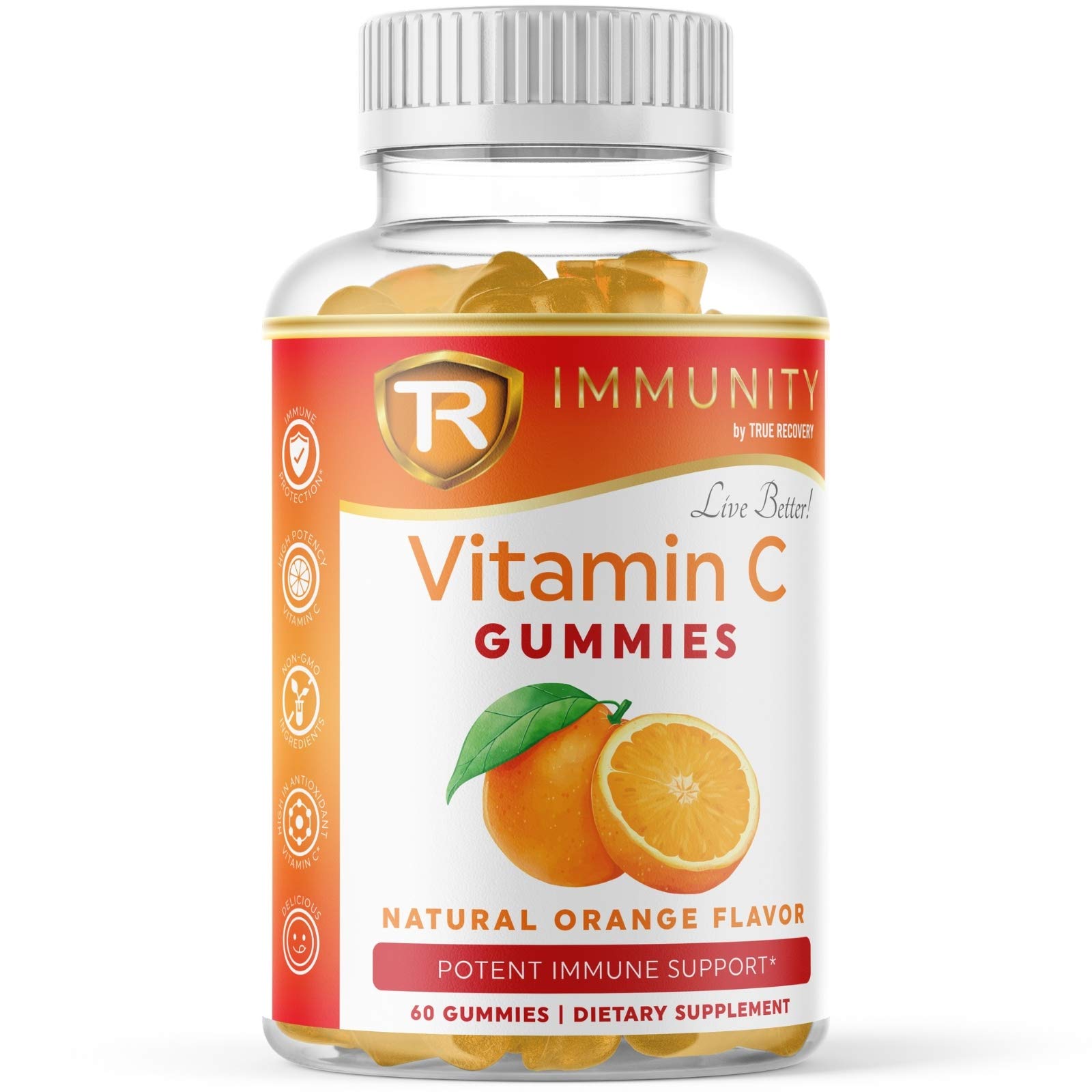 Vitamin C Immunity Gummies for Immune Support | Natural Orange Flavor High Antioxidant Supplement | 60 Non-GMO Chewable Gummies for Adults & Kids | Boost Wellness During Cold Season & Travel