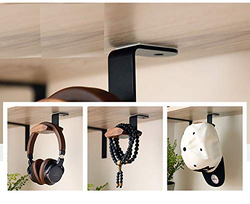 Premium Walnut Wood Headphone Stand - Under Desk Mount Hook for Audio, Studio & Gaming Headphones | Space-Saving Headset Hanger Holder with Tape for Desk & Tabletop Organization | Perfect for Home Office, Gaming Setup & Studio Use