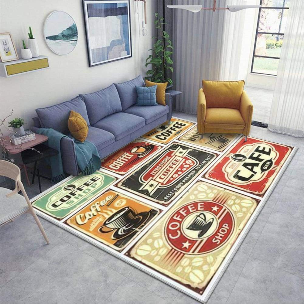 Vintage Coffee Posters & Non-Slip Area Rugs - Retro Coffee Signs Collection, Soft Floor Mats for Living Room, Nursery, Yoga - Indoor/Outdoor Door Mats & Runner Rugs for Home Decor