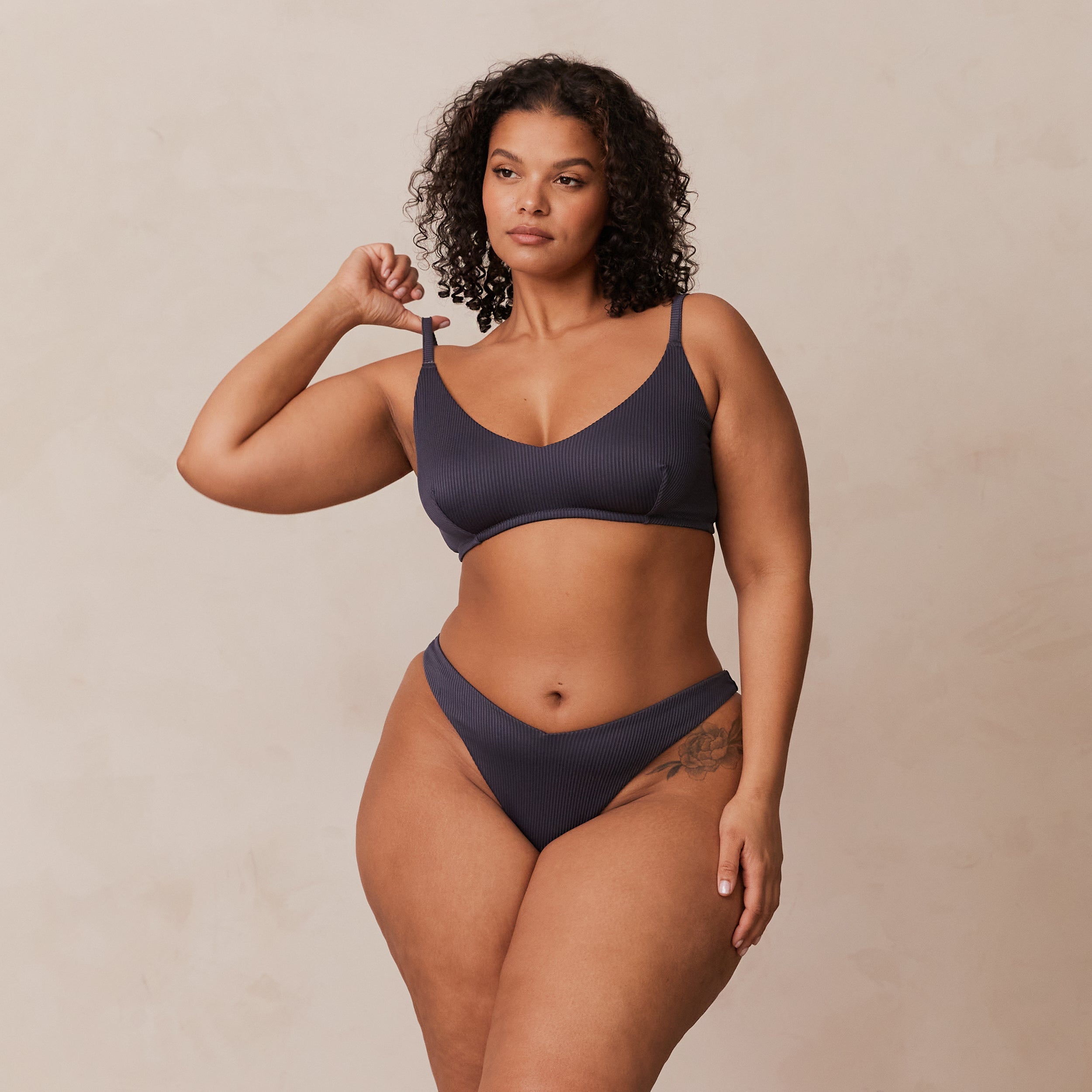 Ribbed Triangle Bra - Charcoal Blue | Comfortable & Stylish Bralette for Women | Perfect for Yoga, Lounge & Everyday Wear