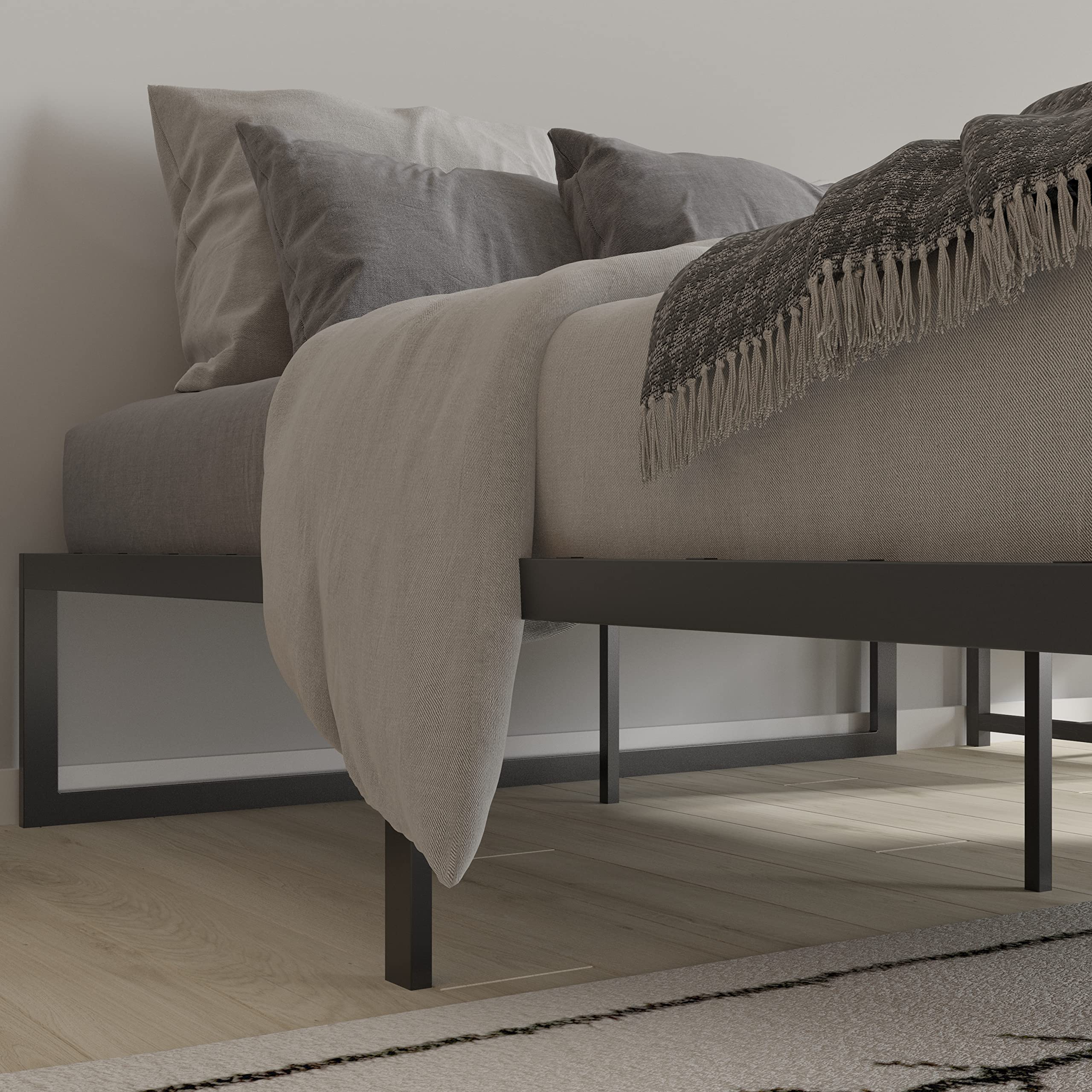Merrick Lane Varallo 14 Inch Queen Size Black Steel Bed Frame with Steel Slat Support - No Box Spring Needed - Perfect for Modern Bedrooms & Guest Rooms