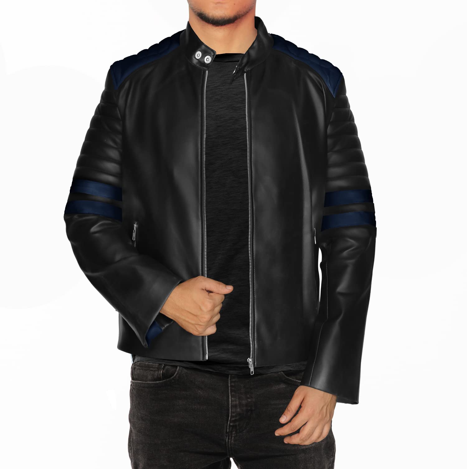 Premium Black Genuine Leather Jacket for Men - Classic Biker Style Motorcycle Jacket - Perfect for Riding, Casual Wear & Outdoor Adventures