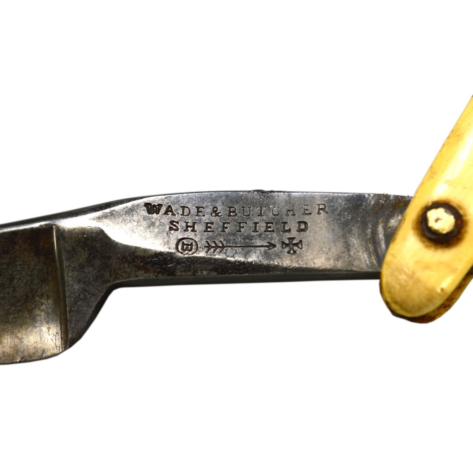 Vintage WADE & BUTCHER Straight Razor with Ornate Carved Bone Scales - Sheffield Steel Shaving Knife - Rare Collectible Barber Tool for Classic Wet Shaving & Grooming