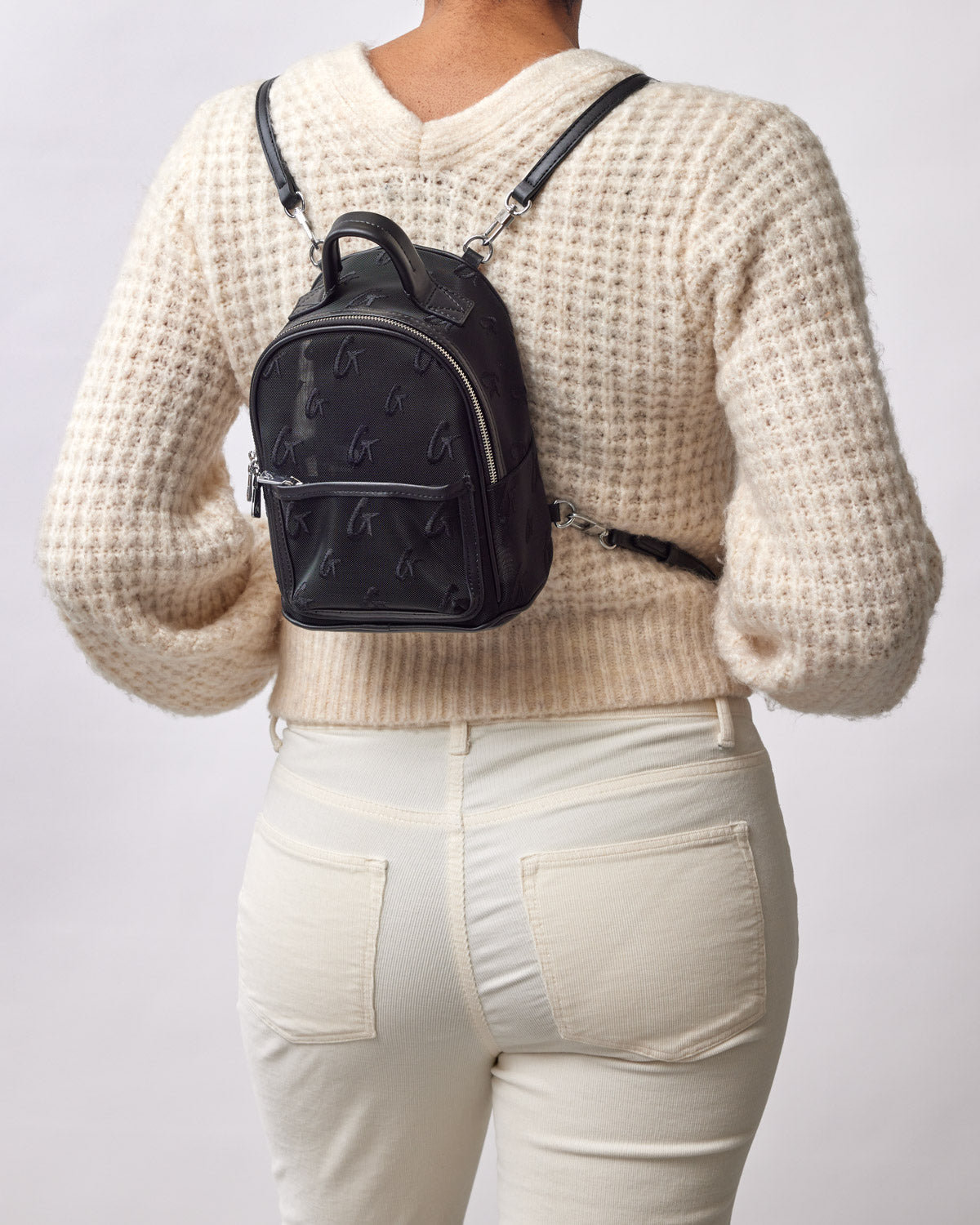MINI MESH MONOGRAM BACKPACK - Stylish Black Backpack for Women & Men, Lightweight Travel Bag, Perfect for School, Work, Gym & Outdoor Activities