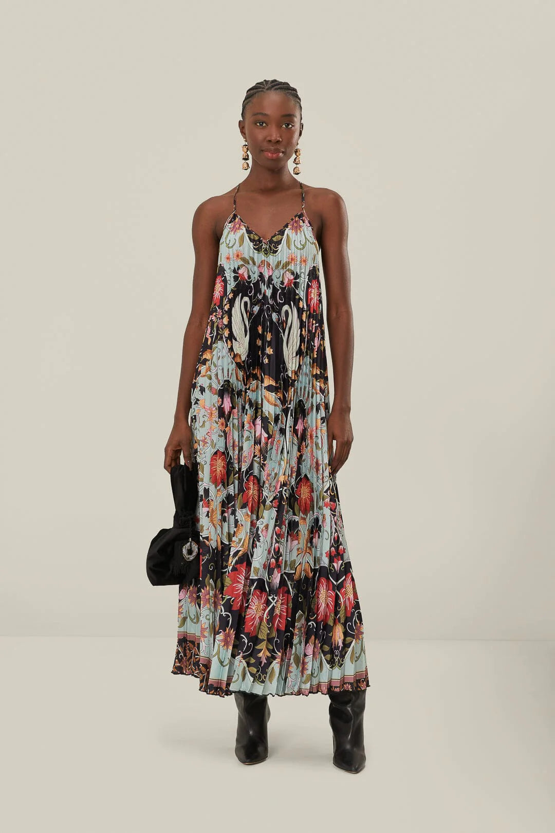Farm Rio Flowing Beauty Pleated Dress - Women's Boho Maxi Dress with Floral Print | Perfect for Beach Vacations, Summer Parties & Boho Fashion