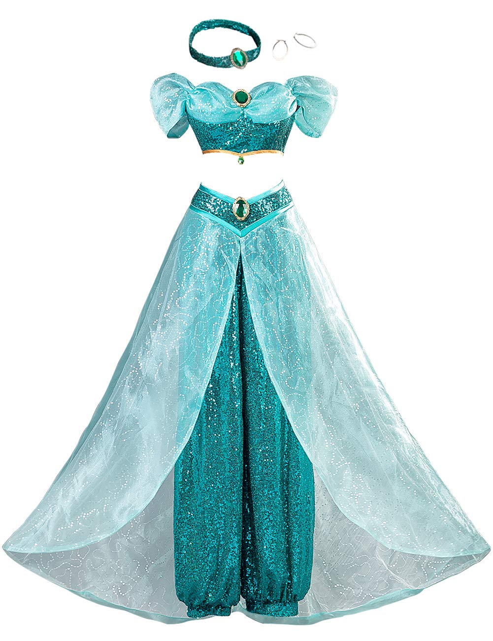Angelaicos Women's Arabian Princess Costume - Hand Sewn Sequins Dance Dress for Belly Dancing, Halloween & Cosplay