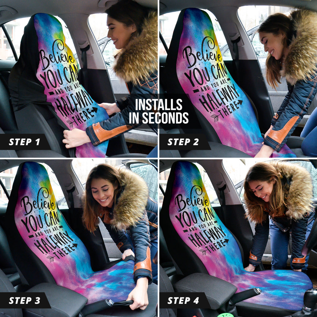 Believe You Can And You're Halfway There Inspirational Car Seat Covers - Premium Style 1 (213001) for Cars, SUVs & Trucks | Motivational Gift for Drivers & Road Trips