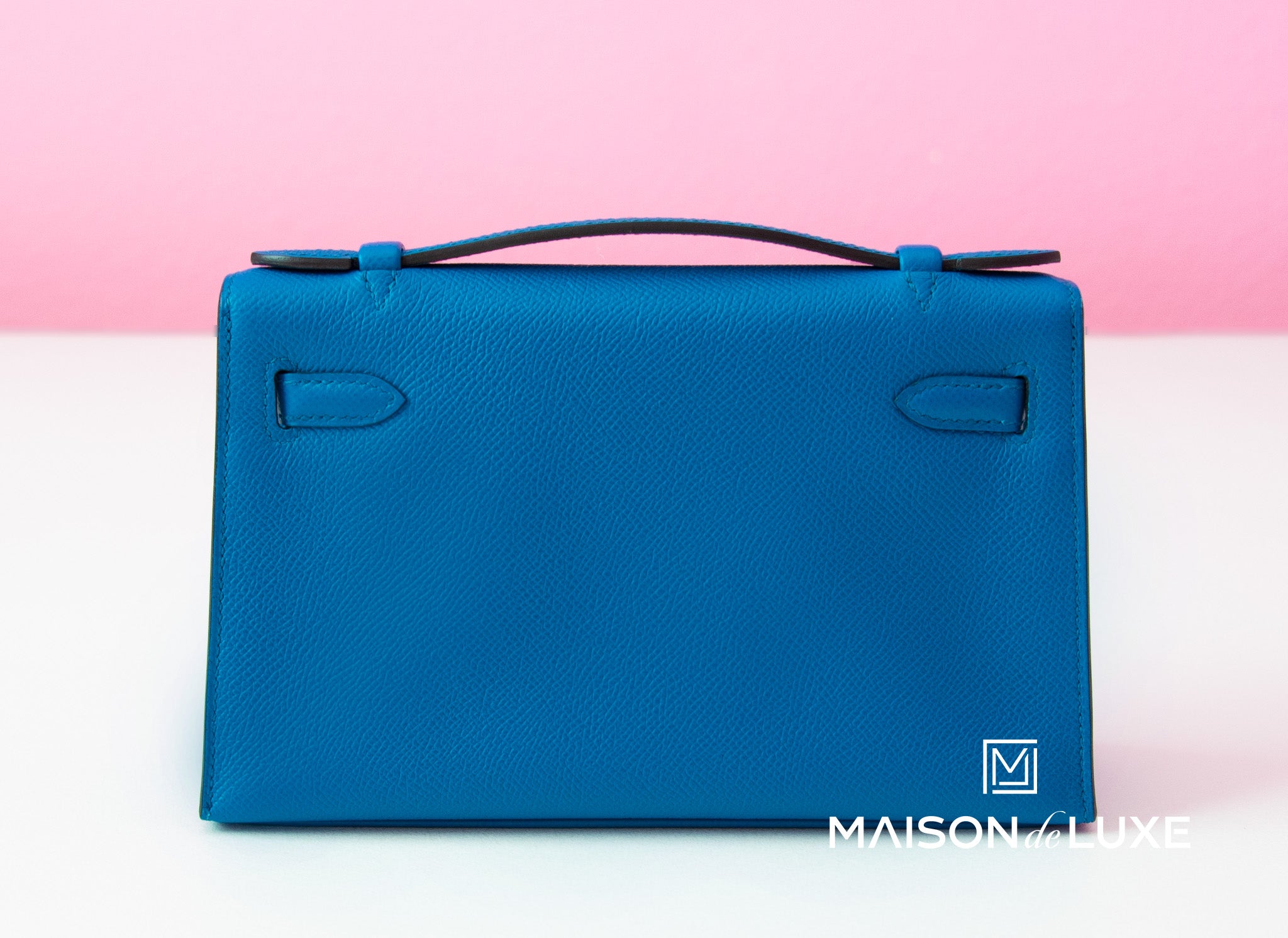 Hermes Blue Izmir GHW Epsom Mini Kelly Pochette Clutch Bag - Luxury Designer Crossbody Purse for Women, Perfect for Evening Parties & Special Occasions