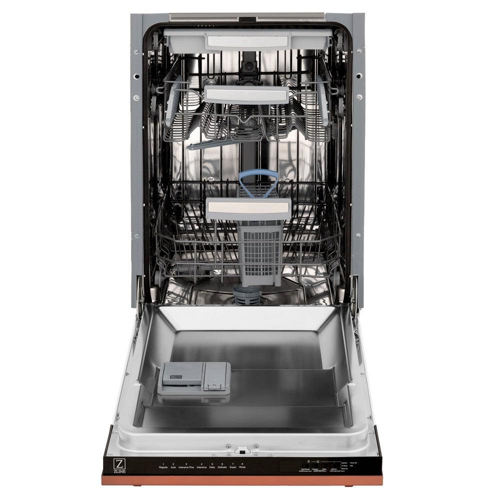 ZLINE 18 Inch Tallac Series 3rd Rack Top Control Dishwasher with Stainless Steel Tub & Copper Panel - 51dBa Ultra Quiet (DWV C 18) for Modern Kitchens and Open Concept Homes