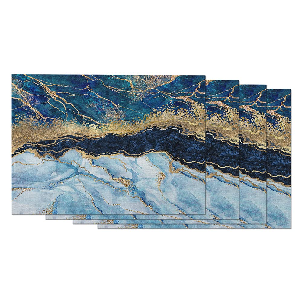 WONDERTIFY Blue Marble Placemats Set of 4 - Heat & Stain Resistant Artificial Marble Table Mats (12x18 Inches) with Gold Foil & Glitter Design - Elegant Dining Table Decor for Dinner Parties, Holiday Entertaining & Home Decor