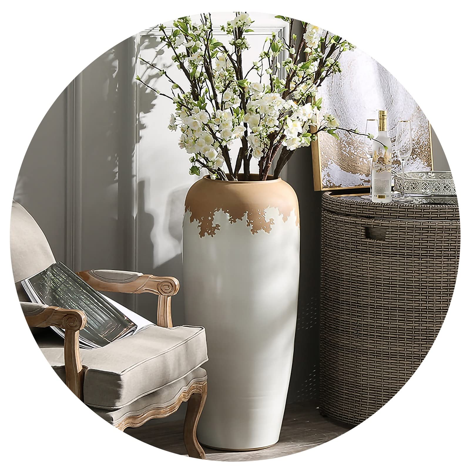 48 Inch Tall Ceramic Floor Vase for Home Decor - Large Decorative Vase for Living Room, Bathroom, Porch - Perfect for Pampas Grass, Artificial Flowers & Decorative Branches (90cm) - Ideal for Modern Farmhouse, Boho & Minimalist Interior Design