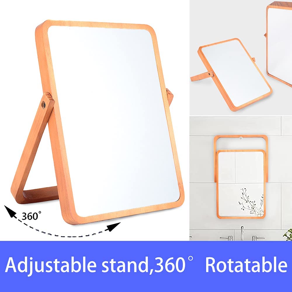 Wooden Makeup Mirror - Rectangle Desk & Wall-Mounted for Bedroom, Bathroom