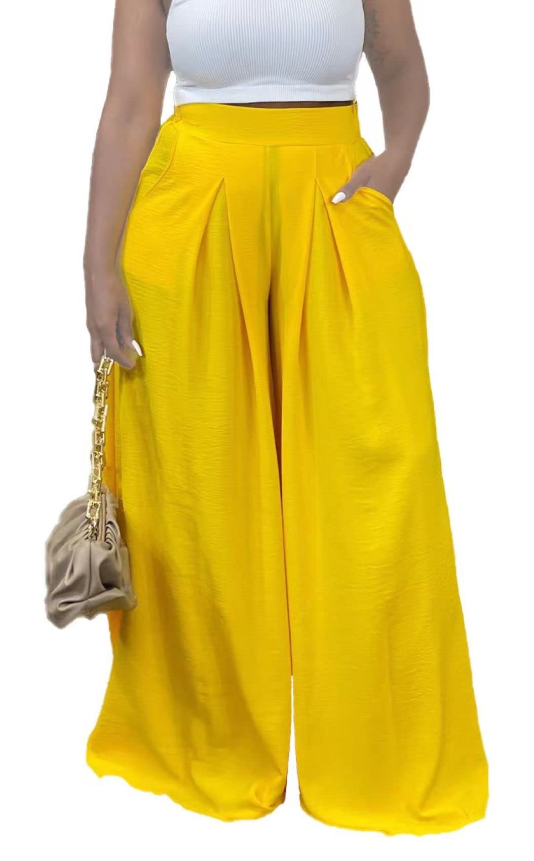 **Women's High Waisted Flowy Palazzo Pants – Casual Wide Leg Trousers with Pockets – Plus Size Comfort – Perfect for Lounge, Work & Travel**