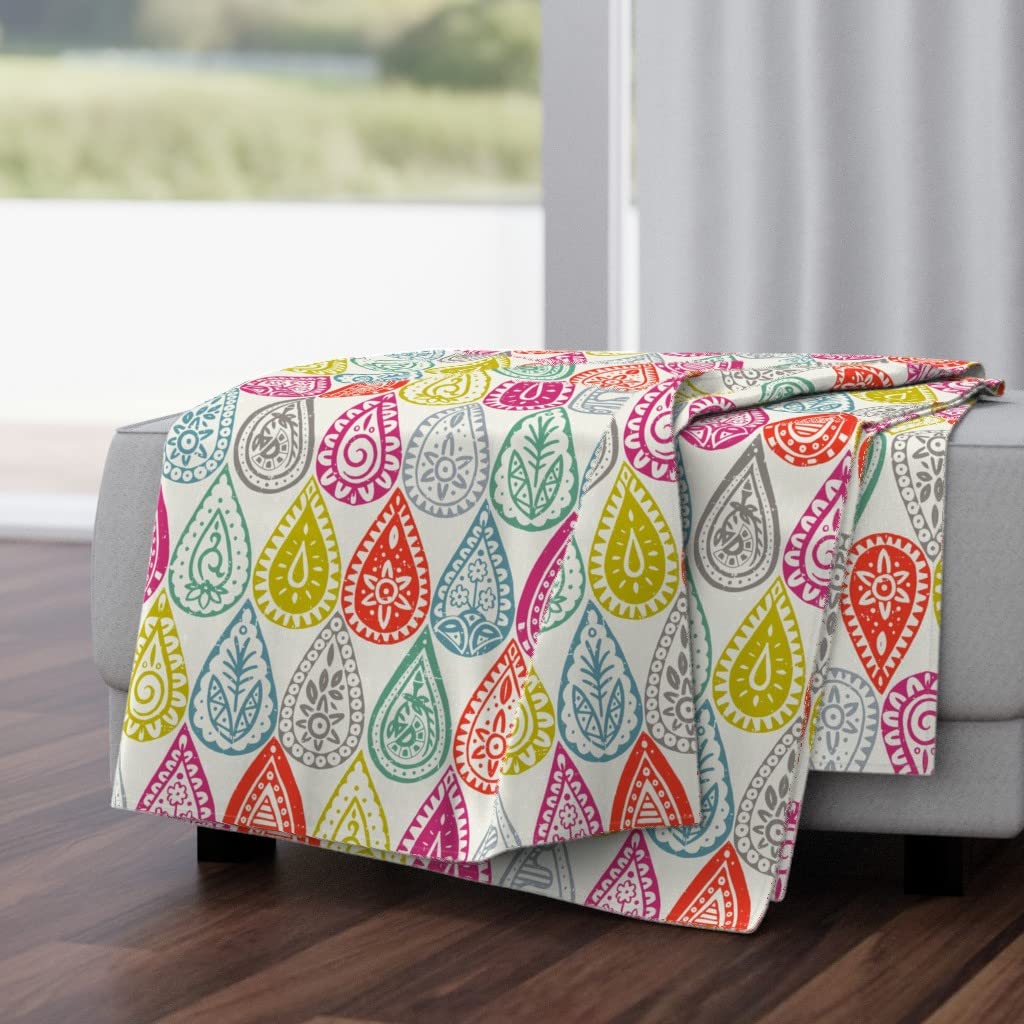 Luxe Velvet Throw Blanket 50x70 Inches - Rainbow Boho Raindrops Design in Pink White & Teal | Soft Cozy Blanket for Couch, Bed & Home Decor