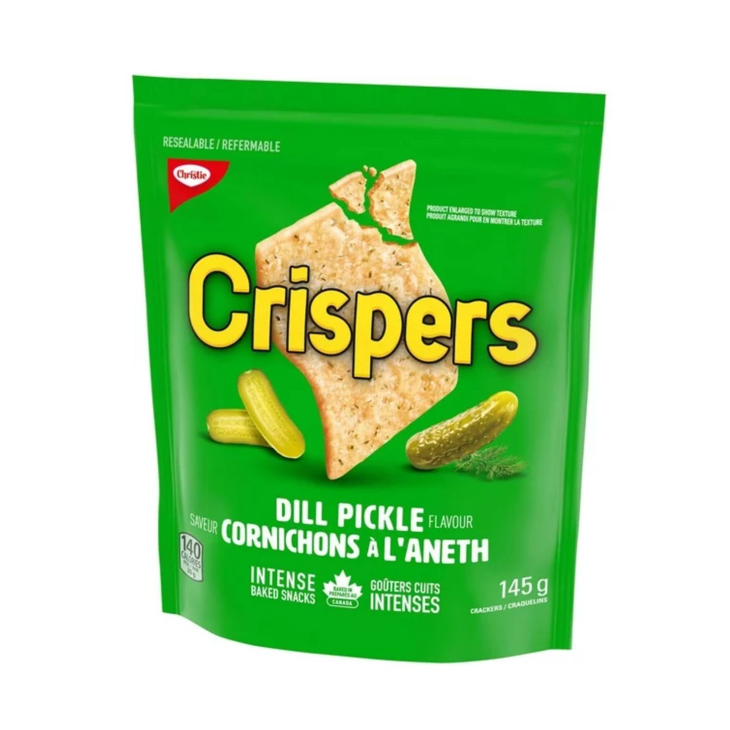 Christie Crispers Dill Pickle Flavor Crackers - 5.1oz (145g) Crunchy Snack Pack | Perfect for Lunchboxes, Office Snacks & Road Trips | Shipped from Canada