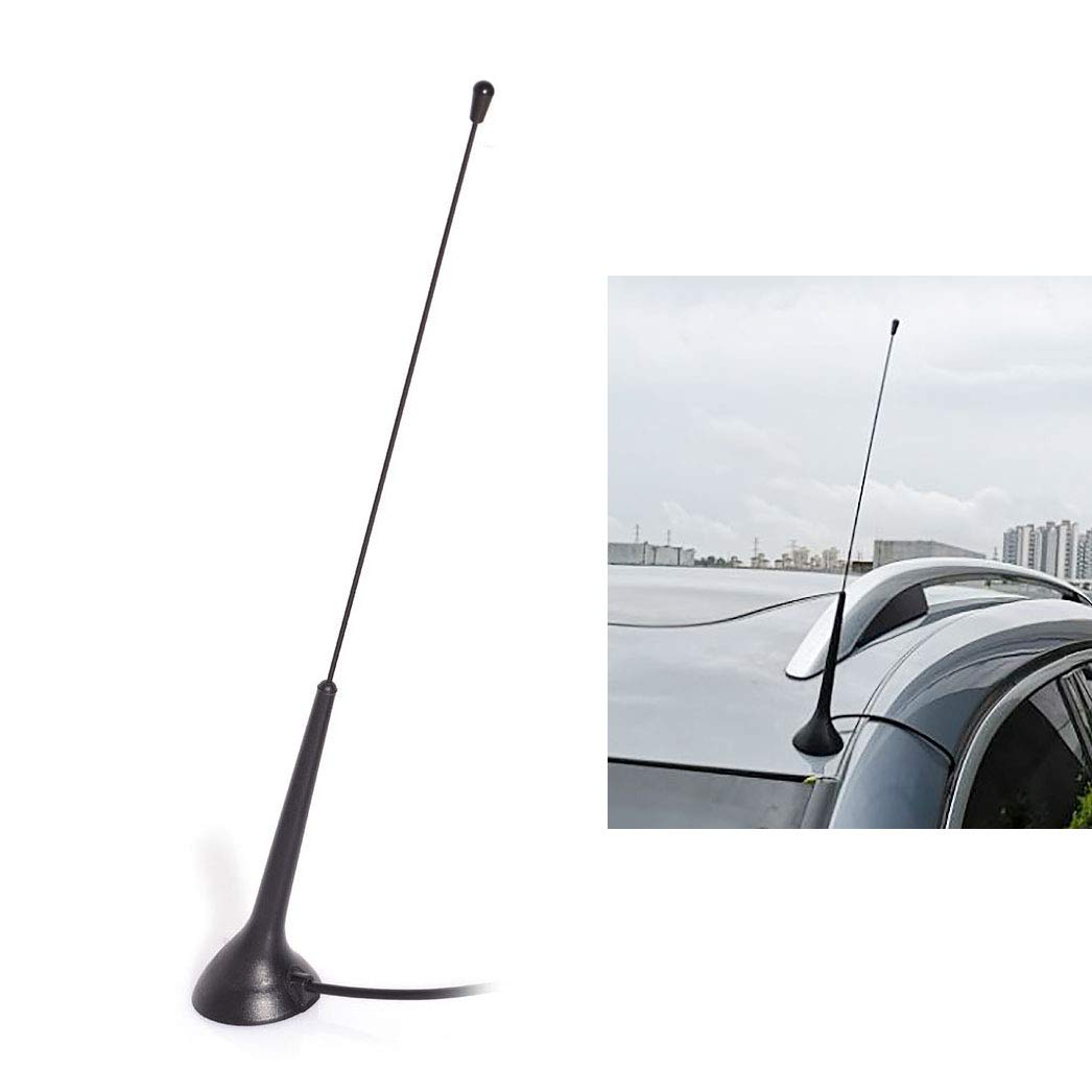 Bingfu Universal Magnetic Base Car Antenna - AM/FM Radio Antenna with DIN Plug for Vehicle, Truck, SUV, RV, Marine Boat - Compatible with Car Stereo, Audio Head Unit, CD & Media Receiver | Improved Signal Reception for Road Trips & Off-Road Adventures