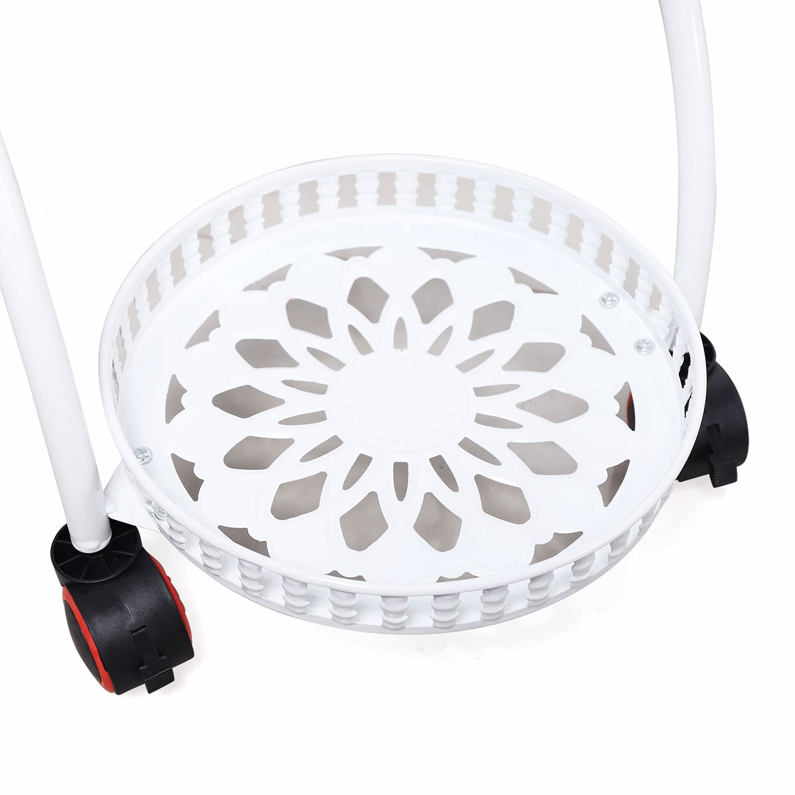 White Metal Plant Stand with Wheels for 6 Pots - Steel Frame Indoor Plant Shelf & Planter Display Unit for Multiple Plants - Perfect for Home Decor, Living Room, Balcony & Garden Plant Organization