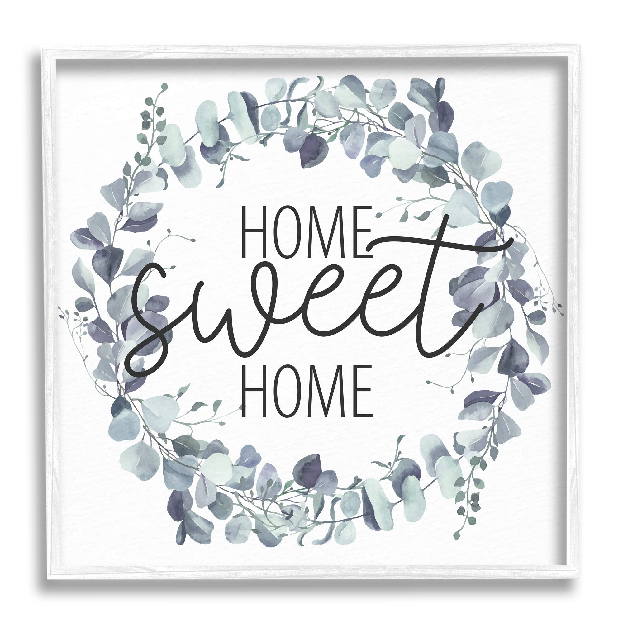 Stupell Industries Home Sweet Home Greeting Blue Green Eucalyptus Wreath - Handmade Wall Decor by Kim Allen | Perfect for Farmhouse, Boho & Rustic Home Décor