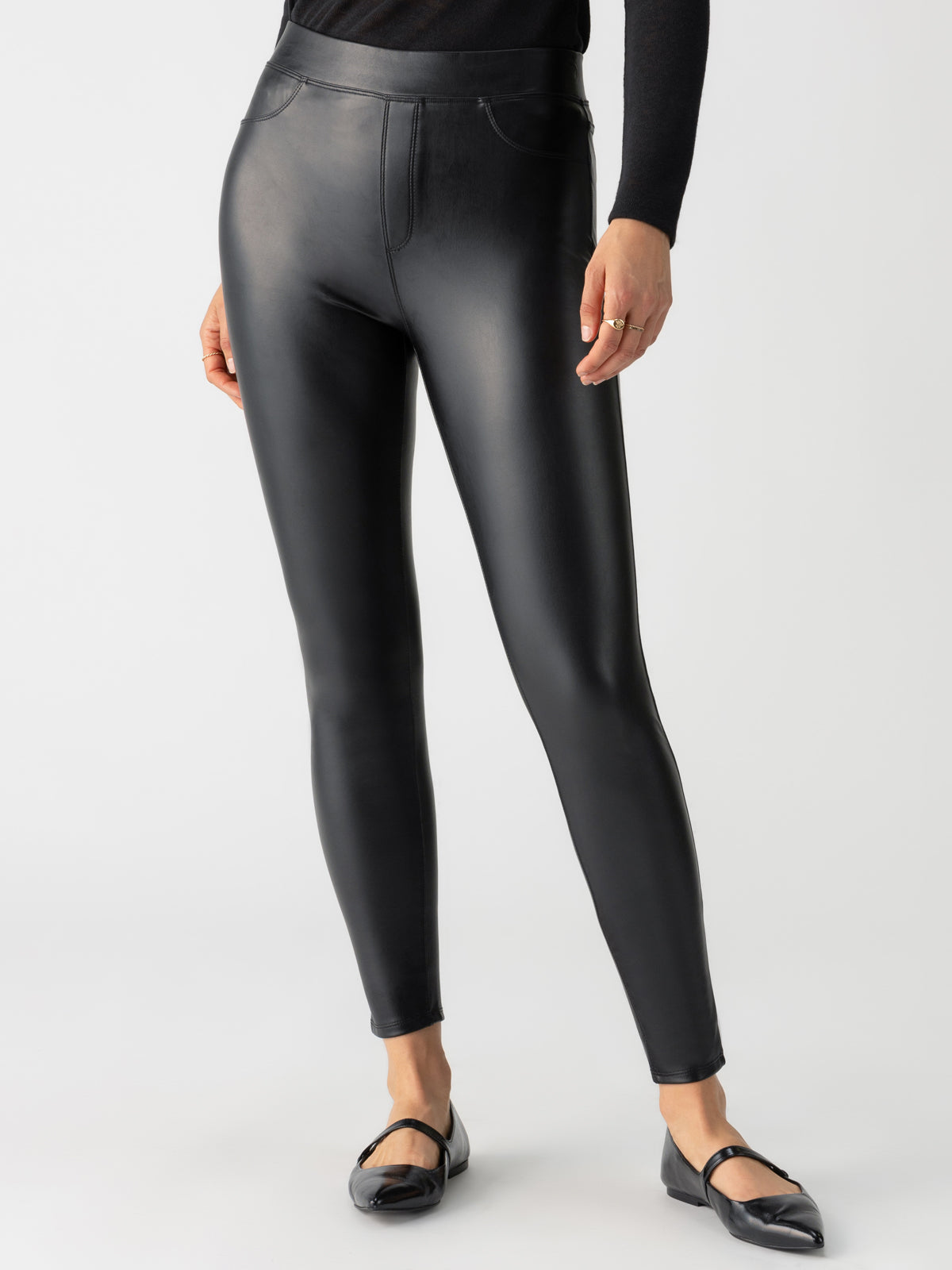 Runway Semi High Rise Legging Slick Black - Women's Workout Leggings for Yoga, Running & Gym - High Waisted Tummy Control Activewear