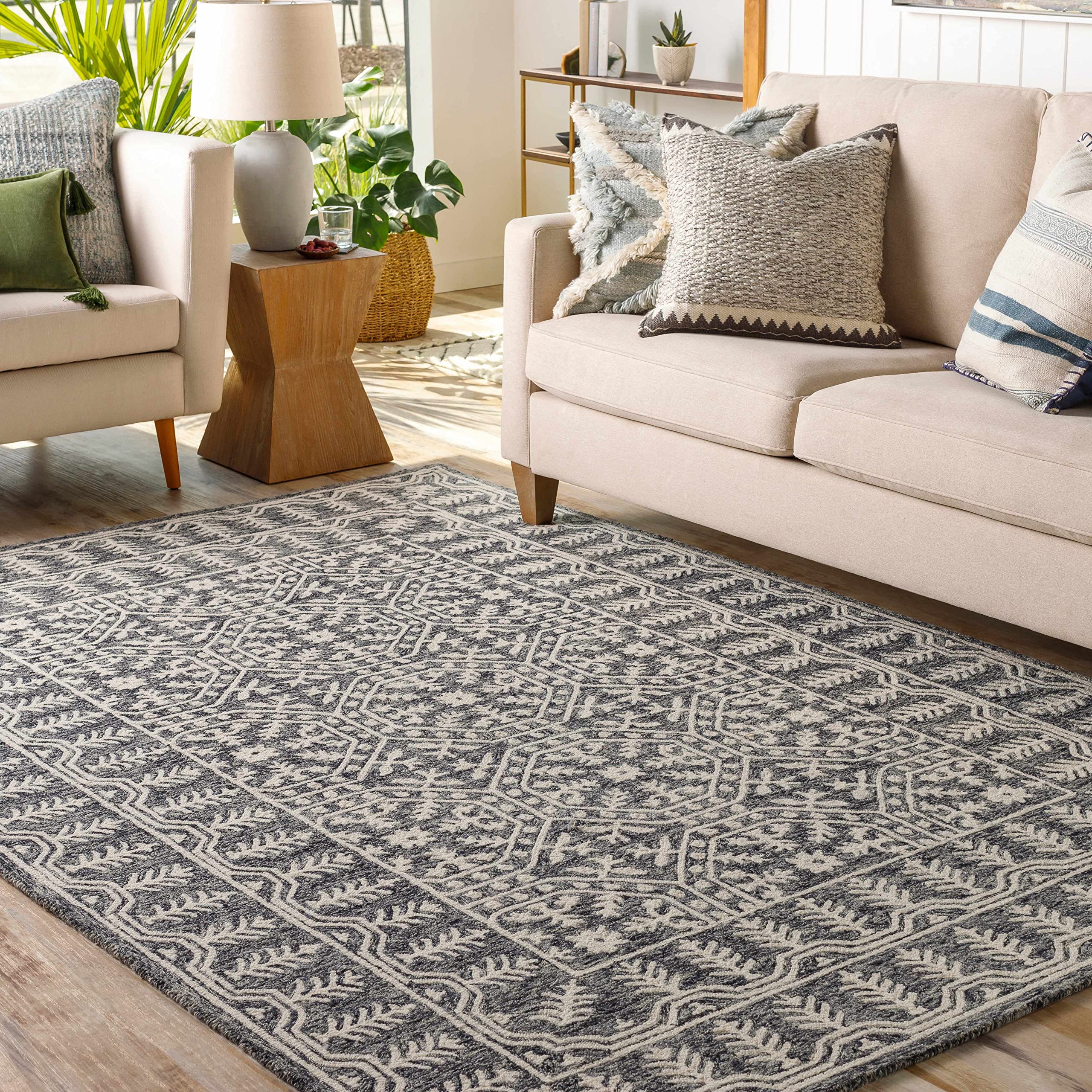 Premium Hauteloom Oakham Wool Area Rug 6' x 9' - Traditional Beige & Blue Handmade Rug for Living Room, Bedroom - Soft & Durable Home Decor - Perfect for Cozy Spaces & High-Traffic Areas
