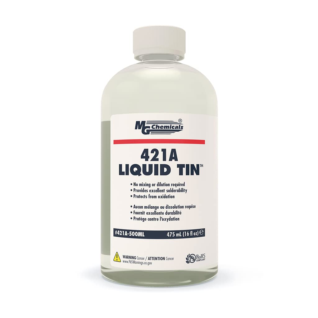 MG Chemicals 421A Liquid Tin Plating Solution - 500mL Bottle for Electronics Repair & PCB Restoration | Conductive Coating for Circuit Boards & Metal Components | Clear Yellow Anti-Corrosion Solution