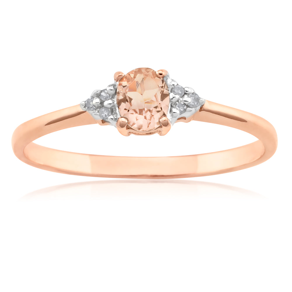 9ct Rose Gold Morganite & Diamond Ring for Women - Elegant Engagement, Wedding, Anniversary Gift for Her