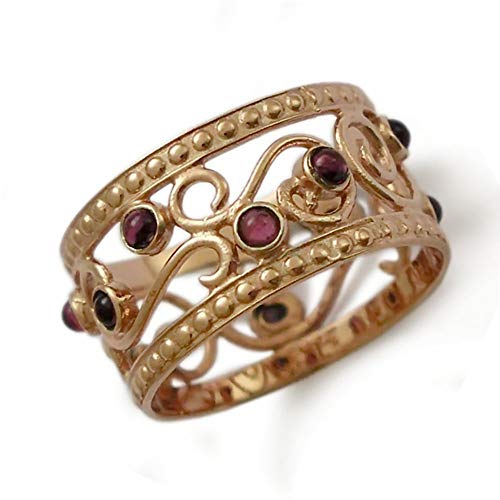 Exquisite Filigree Red Garnet Gold Ring for Women - Vintage Bohemian Style Jewelry Gift for Valentine's Day, Anniversary & Special Occasions