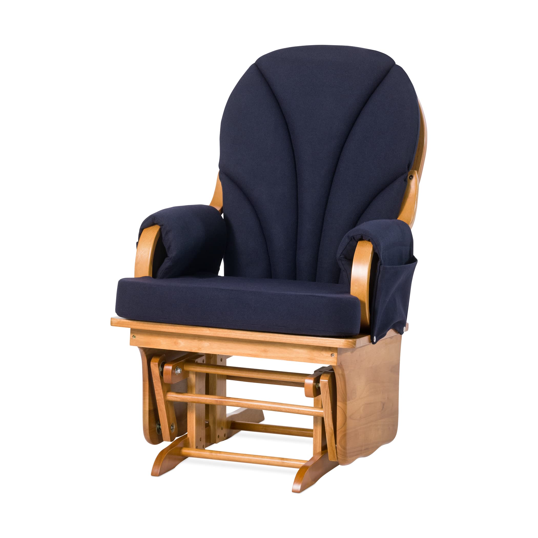 Foundations Lullaby Wood Base Glider Rocker - Comfortable Baby Feeding & Rocking Chair for Nursery, Daycare & Home - Padded Foam Armrests, Smooth Gliding Motion - Natural/Blue - Perfect for Breastfeeding, Naptime & Soothing Fussy Babies