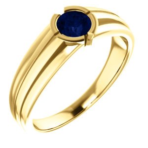14K Gold Blue Sapphire Solitaire Ring for Men - 0.60 Carat Bezel Set Gemstone Wedding Band - Perfect for Engagement, Anniversary & Special Occasions