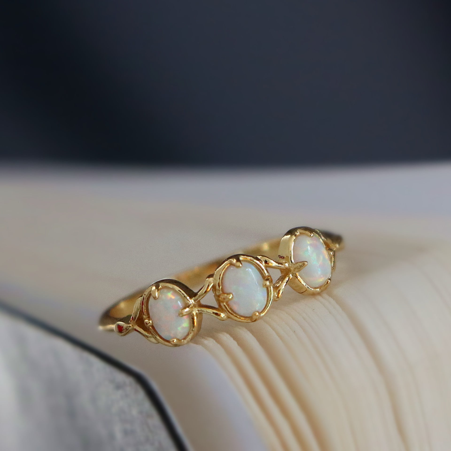 14K Gold 3 Stone Opal Rings for Libra Birthstone | Elegant Zodiac Jewelry for Women | Perfect Gift for Birthday, Anniversary & Special Occasions
