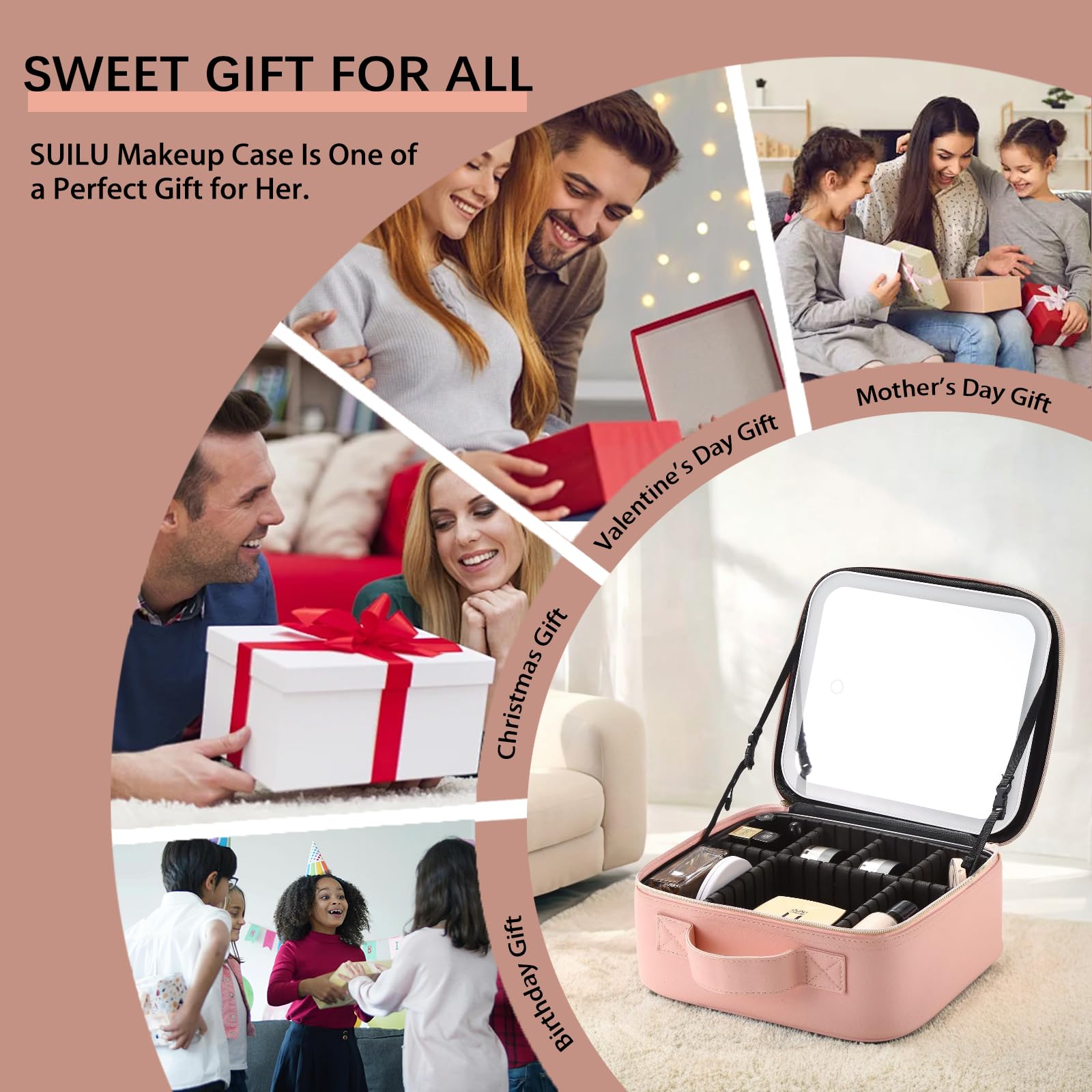 LED Lighted Travel Makeup Bag with Adjustable Dividers - Portable Cosmetic Organizer with 3-Color Lighting, Pink Makeup Case for Women | Perfect for Travel, Home Vanity & On-the-Go Touchups