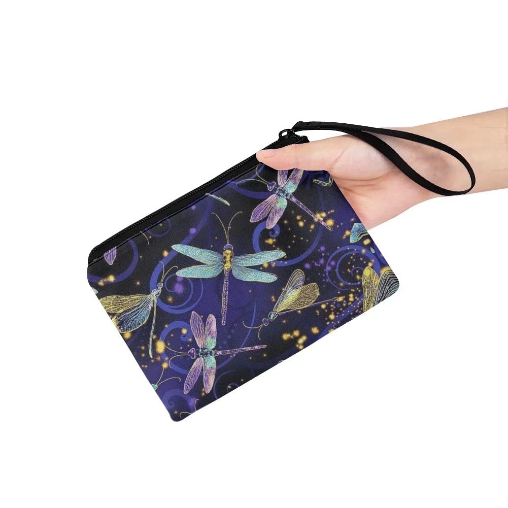 Chaqlin Blue Dragonflies Coin Purse - Women's Flannel Wallet & Travel Makeup Bag for Credit Cards, ID, Keys, Headphones & Lipstick | Perfect for Everyday Use, Travel & Gift Giving