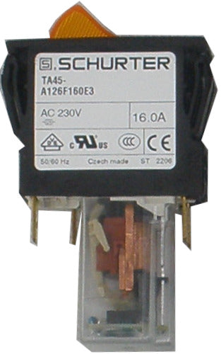 4430.1693 TA45 A126F160E3 - 2 Pole Rocker Switch, 16A 240VAC with Thermal Overload Protection & 230VAC Undervoltage Release | Quick Connect, Orange Illuminated | Ideal for Industrial Control Panels, HVAC Systems & Machinery Safety Circuits