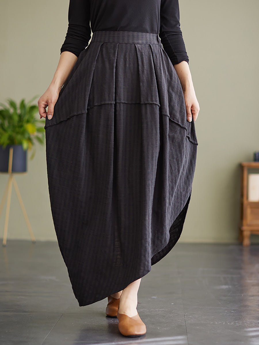 Plus Size Striped Elastic Waist Flowy Summer Skirt for Women - Comfortable A-Line Midi Skirt for Casual Wear, Beach Vacation & Office Outfits