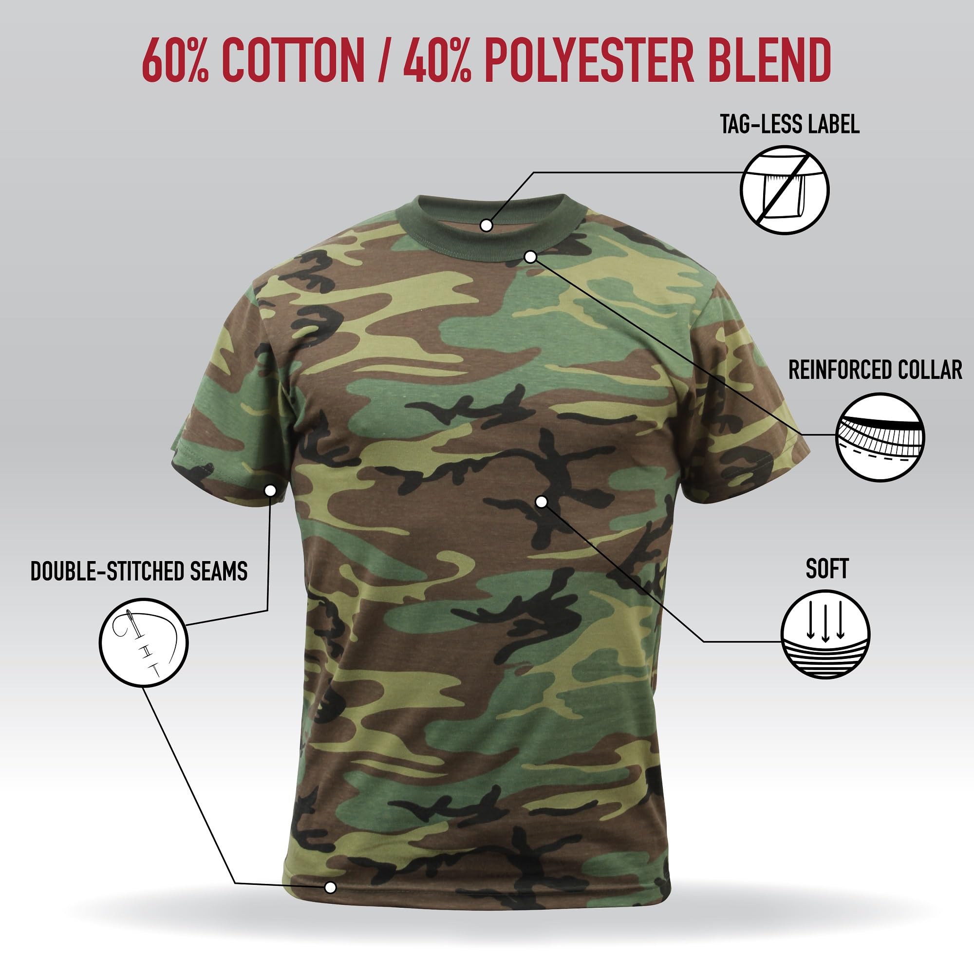 Rothco Camo T-Shirt - Durable Military Style Cotton Tee for Men | Tactical Outdoor & Casual Wear